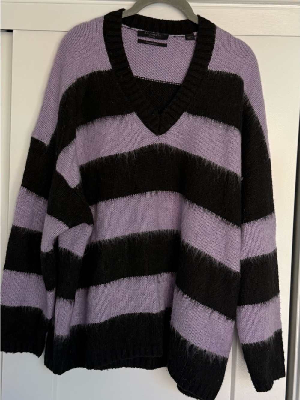 All Saints V-Neck Cozy soft wool sweater (Black & Lavender)